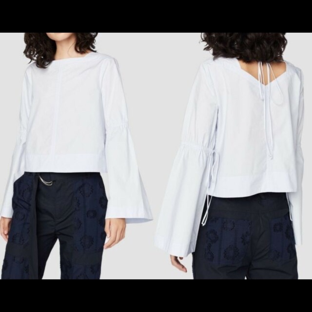 Derek Lam 10 Crosby White Poplin Cotton Bell Sleeve Top Size 10 NWT